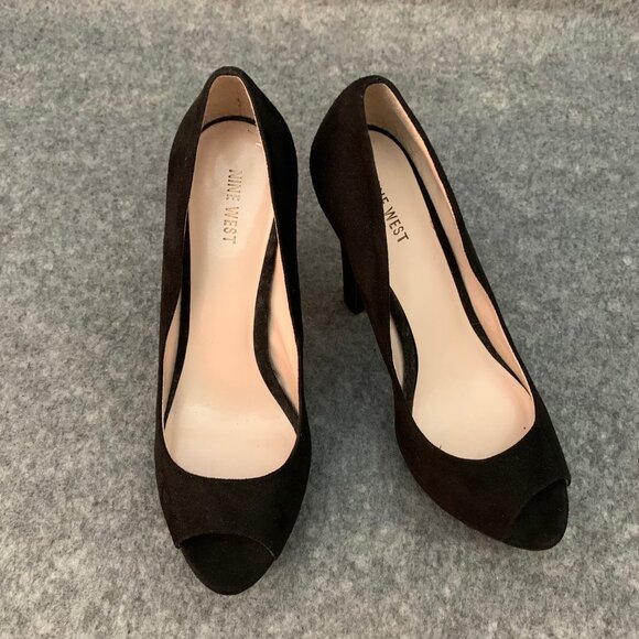 Nine West Women's Black Heel Slip On Peep Toe Shoes - Picture 1 of 11